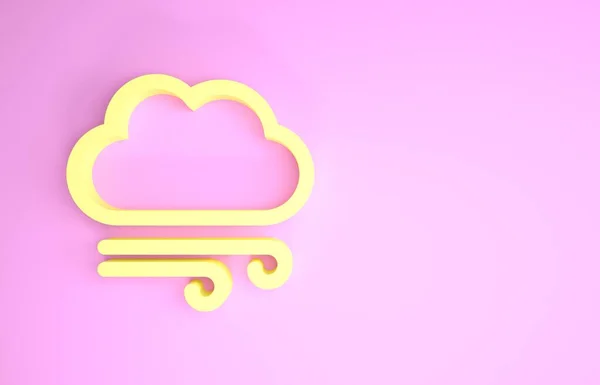 Žluté větrné počasí ikona izolované na růžovém pozadí. Mrak a vítr. Minimalismus. 3D ilustrace 3D vykreslení — Stock fotografie