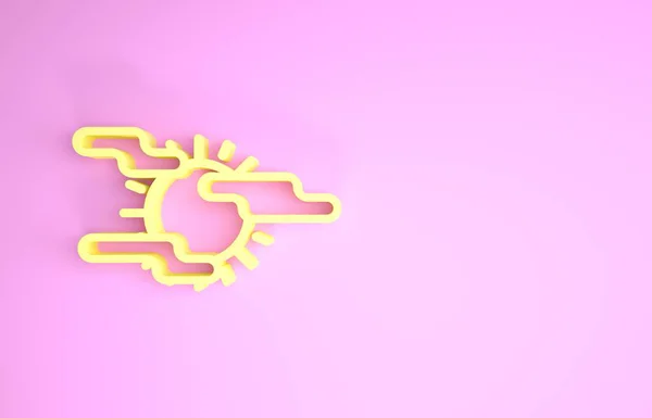 Gele mist en zon pictogram geïsoleerd op roze achtergrond. Minimalisme concept. 3d illustratie 3d renderen — Stockfoto