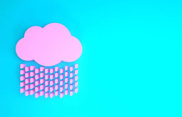 Рожева хмара з піктограмою дощу ізольована на синьому фоні. Дощ хмарно з краплями дощу. Концепція мінімалізму. 3D ілюстрація 3D рендеринга — стокове фото
