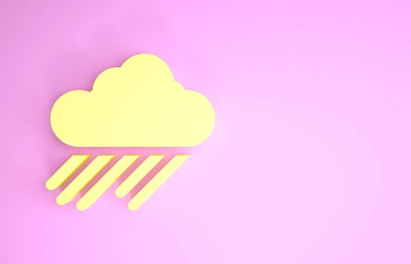 핑크 배경에 비를 상징하는 노란 구름 이 따로 떨어져 있습니다. 비를 내리게 하는 비가 내리게 됩니다. 최소성 개념. 3D 일러스트 3D 렌더링 — 스톡 사진