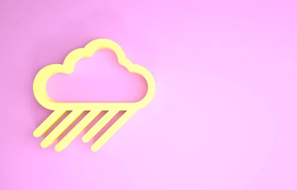 ピンクの背景に雨のアイコンが隔離された黄色の雲。雨滴と雨の雲の降水量。最小限の概念。3Dイラスト3Dレンダリング — ストック写真