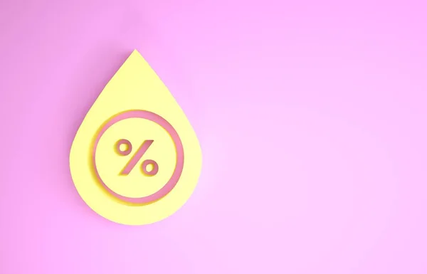 黄色水滴百分比图标孤立在粉红色的背景. 湿度分析。 最低纲领的概念。 3d说明3d — 图库照片