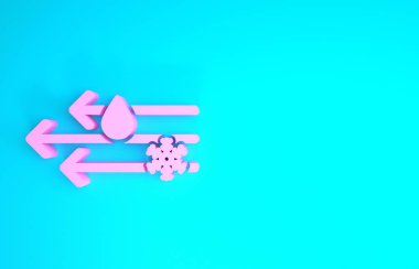 Mavi arka planda kar ikonu olan pembe rüzgar ve yağmur. Rüzgarlı bir hava. Minimalizm kavramı. 3d illüstrasyon 3d canlandırma