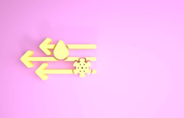 Sarı Rüzgar ve yağmur, kar ikonu pembe arka planda izole edilmiş. Rüzgarlı bir hava. Minimalizm kavramı. 3d illüstrasyon 3d canlandırma