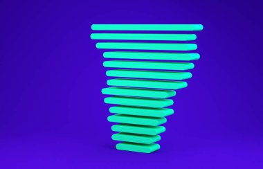 Mavi arkaplanda yeşil tornado simgesi izole edildi. Kasırga, kasırga, fırtına bacası, kasırga ya da hortum ikonu. Minimalizm kavramı. 3d illüstrasyon 3d canlandırma