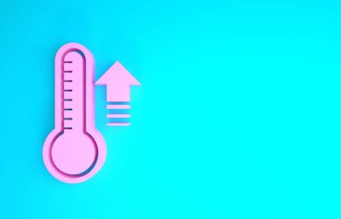 Pembe Meteoroloji termometresi ısıyı ve soğuk ikonu mavi arka planda izole ediyor. Termometre termometresi sıcak ya da soğuk hava gösteriyor. Minimalizm kavramı. 3d illüstrasyon 3B canlandırma