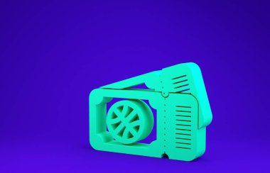 Yeşil basketbol bileti ikonu mavi arka planda izole edildi. Minimalizm kavramı. 3d illüstrasyon 3d canlandırma