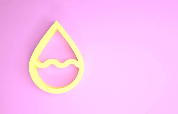 Жовтий значок краплі води ізольовано на рожевому фоні. Концепція мінімалізму. 3D ілюстрація 3D рендеринга — стокове фото
