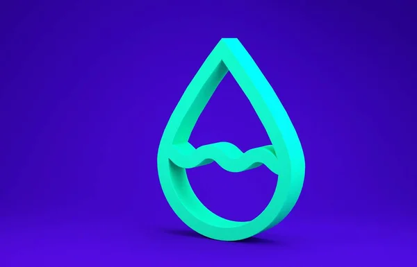 Green Water drop icon isolated on blue background. Minimalism concept. 3d illustration 3D render