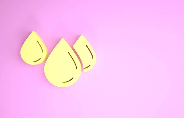 Giallo goccia d'acqua icona isolata su sfondo rosa. Concetto minimalista. Illustrazione 3d rendering 3D — Foto Stock