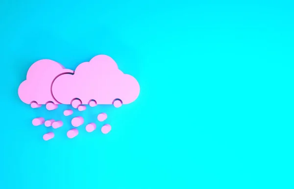 青い背景に雪のアイコンが隔離されたピンクの雲。雪の結晶で雲。シングルウェザーアイコン。雪のサインだ。最小限の概念。3Dイラスト3Dレンダリング — ストック写真