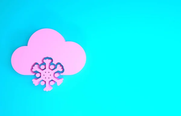 Pink Cloud met sneeuw pictogram geïsoleerd op blauwe achtergrond. Wolk met sneeuwvlokken. Eenmalig weerpictogram. Snoeibord. Minimalisme concept. 3d illustratie 3D renderen — Stockfoto