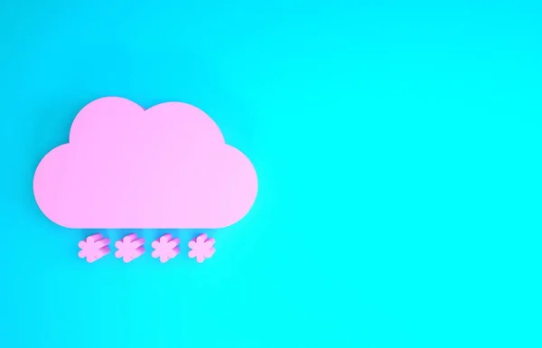 Nuage rose avec icône de neige isolée sur fond bleu. Nuage avec flocons de neige. Icône météo unique. Signe de neige. Concept de minimalisme. Illustration 3D rendu 3D — Photo