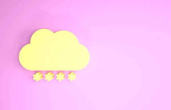 Nuvem amarela com ícone de neve isolado no fundo rosa. Nuvem com flocos de neve. Ícone meteorológico único. Sinal de nevar. Conceito de minimalismo. 3D ilustração 3D render — Fotografia de Stock