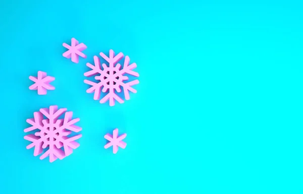 Icono de nieve rosa aislado sobre fondo azul. Concepto minimalista. 3D ilustración 3D render — Foto de Stock
