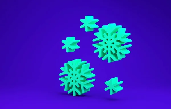 蓝色背景上孤立的绿雪图标。 最低纲领的概念。 3d说明3d — 图库照片