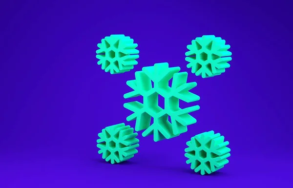 Піктограма зеленого снігу ізольована на синьому фоні. Концепція мінімалізму. 3D ілюстрація 3D рендеринга — стокове фото