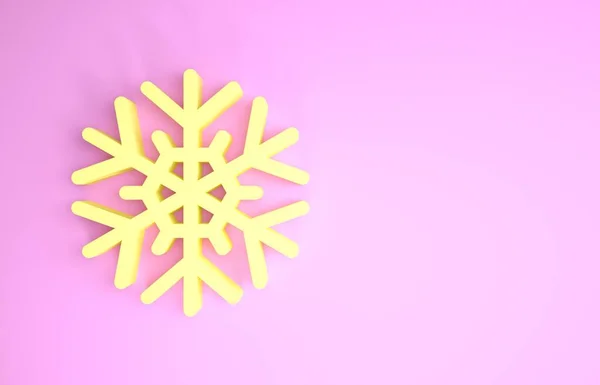 Κίτρινη νιφάδα χιονιού απομονωμένη σε ροζ φόντο. Μινιμαλιστική έννοια. 3d απεικόνιση 3D καθιστούν — Φωτογραφία Αρχείου