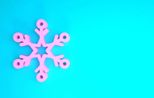 Rózsaszín hópehely ikon elszigetelt kék alapon. Minimalizmus koncepció. 3d illusztráció 3D render — Stock Fotó