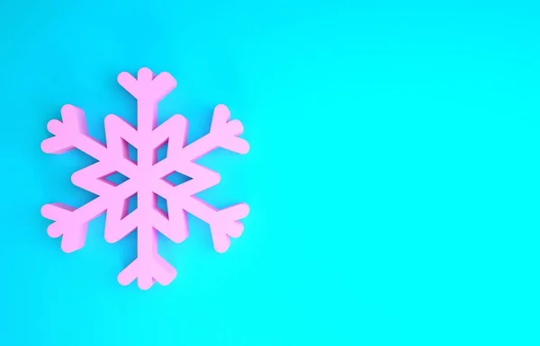 Icono de copo de nieve rosa aislado sobre fondo azul. Concepto minimalista. 3D ilustración 3D render — Foto de Stock