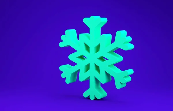 青の背景に隔離された緑のスノーフレークアイコン。最小限の概念。3Dイラスト3Dレンダリング — ストック写真