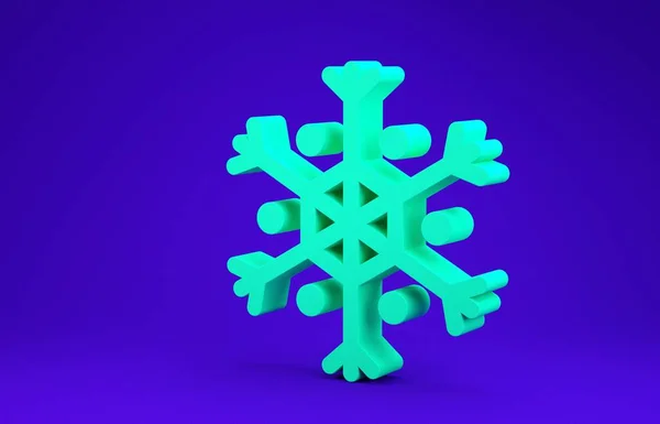 Ікона Green Snowflake ізольована на синьому фоні. Концепція мінімалізму. 3D-рендеринг — стокове фото