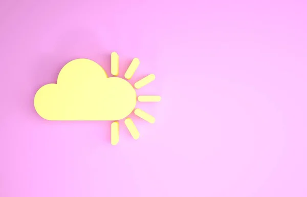 Icono Nublado Amarillo aislado sobre fondo rosa. Concepto minimalista. 3D ilustración 3D render — Foto de Stock