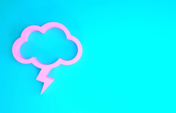 Icono de tormenta rosa aislado sobre fondo azul. Nube y relámpago. Icono del tiempo de tormenta. Concepto minimalista. 3D ilustración 3D render —  Fotos de Stock