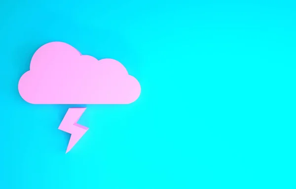 Rózsaszín Vihar ikon elszigetelt kék háttérrel. Felhő és villám jel. A vihar időjárási jelképe. Minimalizmus koncepció. 3d illusztráció 3d render — Stock Fotó