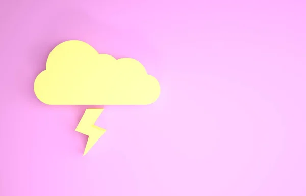 Icono de tormenta amarilla aislado sobre fondo rosa. Nube y relámpago. Icono del tiempo de tormenta. Concepto minimalista. 3D ilustración 3D render —  Fotos de Stock
