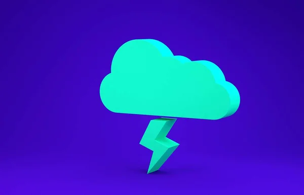 녹색 폭풍의 아이콘은 푸른 배경에서 분리되었습니다. 구름 과 번개의 징조. 폭풍의 상징이죠. 미니멀리즘의 개념입니다. 3d 삽화 3D 렌더링 — 스톡 사진