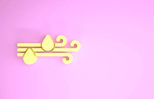 Κίτρινος άνεμος και βροχή εικονίδιο απομονώνονται σε ροζ φόντο. Άνετος καιρός. Μινιμαλιστική έννοια. 3D απεικόνιση 3d καθιστούν — Φωτογραφία Αρχείου