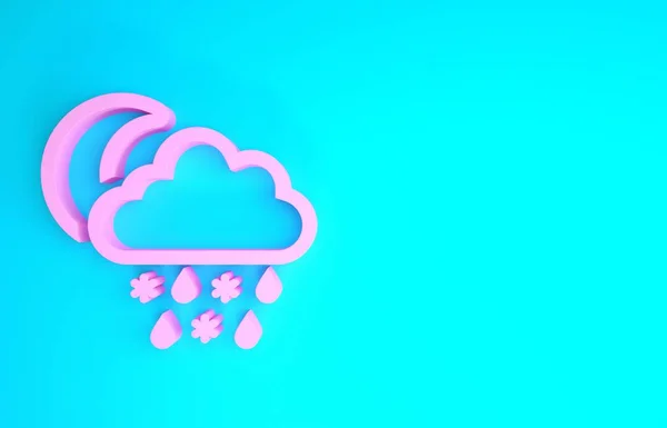 Roze Wolk met sneeuw, regen en maan pictogram geïsoleerd op blauwe achtergrond. Weersicoon. Minimalisme concept. 3d illustratie 3d renderen — Stockfoto