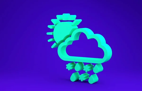 푸른 배경에 눈, 비, 태양의 아이콘 이 고립된 녹색 구름. 날씨 아이콘. 최소성 개념. 3D 일러스트 3D 렌더링 — 스톡 사진