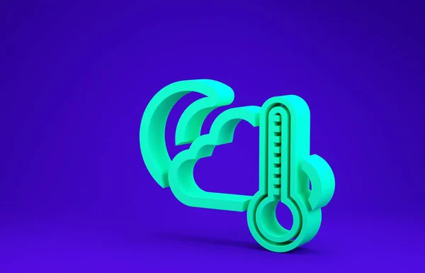 Grünes Thermometer und Wolke mit Mond-Symbol auf blauem Hintergrund. Minimalismus-Konzept. 3D Illustration 3D Renderer — Stockfoto