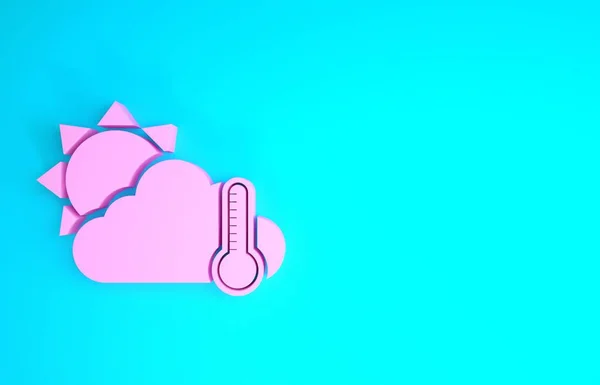 Termômetro rosa e nuvem com ícone de sol isolado no fundo azul. Conceito de minimalismo. 3D ilustração 3D render — Fotografia de Stock