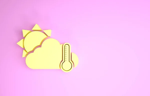 Gul termometer och moln med sol ikon isolerad på rosa bakgrund. Minimalistiskt koncept. 3D-illustration 3D-återgivning — Stockfoto