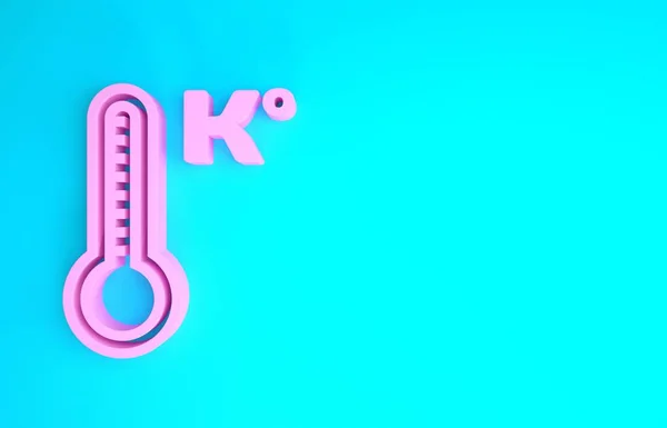 Pembe Meteoroloji termometresi ısıyı ve soğuk ikonu mavi arka planda izole ediyor. Sıcaklık Kelvin. Minimalizm kavramı. 3d illüstrasyon 3d canlandırma — Stok fotoğraf