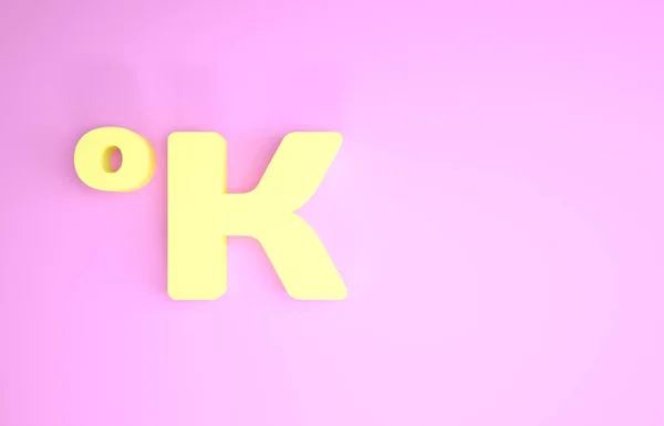 Желтый значок Кельвина выделен на розовом фоне. Концепция минимализма. 3D-рендеринг — стоковое фото
