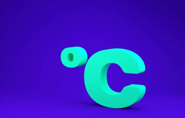 Grünes Celsius-Symbol isoliert auf blauem Hintergrund. Minimalismus-Konzept. 3D Illustration 3D Renderer — Stockfoto