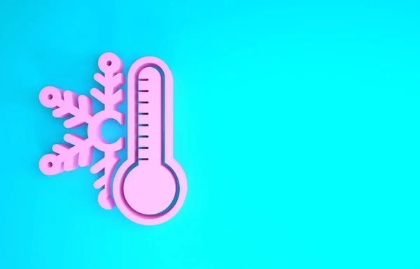 Pink Thermometer with snowflake icon isolated on blue background. Minimalism concept. 3d illustration 3D render — Stock Photo, Image