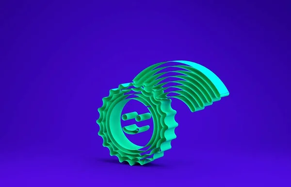 Зелена веселка з іконою сонця ізольована на синьому фоні. Концепція мінімалізму. 3D ілюстрація 3D рендеринга — стокове фото