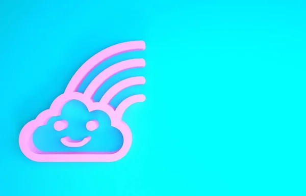 Arco iris rosa con las nubes icono aislado sobre fondo azul. Concepto minimalista. 3D ilustración 3D render —  Fotos de Stock