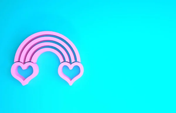 Rózsaszín szivárvány szív ikon elszigetelt kék alapon. Minimalizmus koncepció. 3d illusztráció 3d render — Stock Fotó