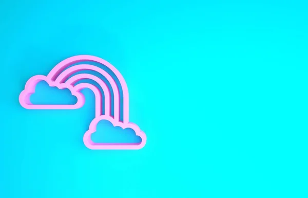 푸른 배경에 구름 아이콘 이 고립된 분홍빛 무지개. 최소성 개념. 3D 일러스트 3D 렌더링 — 스톡 사진