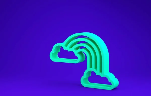 Groene Regenboog met wolken pictogram geïsoleerd op blauwe achtergrond. Minimalisme concept. 3d illustratie 3D renderen — Stockfoto