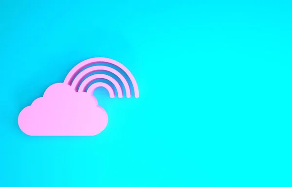 푸른 배경에 구름 아이콘 이 고립된 분홍빛 무지개. 최소성 개념. 3D 일러스트 3D 렌더링 — 스톡 사진