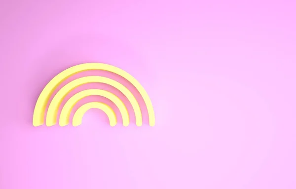 Ícone de arco-íris amarelo isolado no fundo rosa. Conceito de minimalismo. 3D ilustração 3D render — Fotografia de Stock