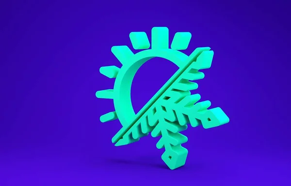 Groen Warm en koud symbool. Zon en sneeuwvlok pictogram geïsoleerd op blauwe achtergrond. Winter en zomer symbool. Minimalisme concept. 3d illustratie 3d renderen — Stockfoto
