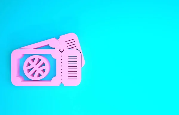 Pink Basketball game ticket icon isolated on blue background. Minimalism concept. 3d illustration 3D render